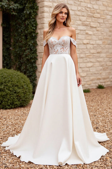 Ivory A Line Off The Shoulder Lace Wedding Dress